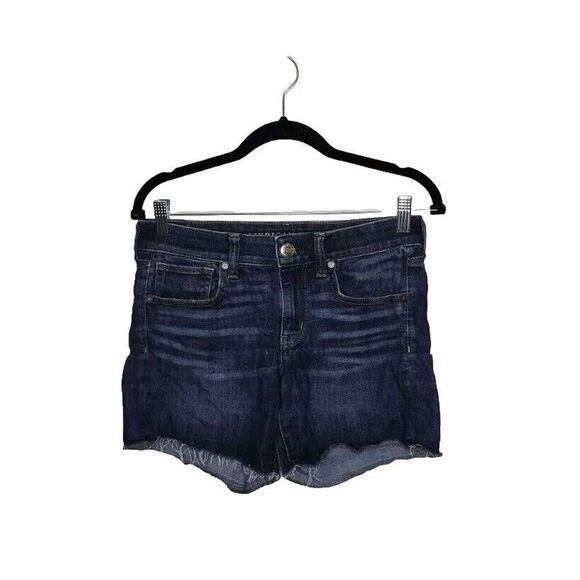 American Eagle Next Level Stretch Midi Womens Short Size 6 Blue Denim Raw Edge - Picture 1 of 5